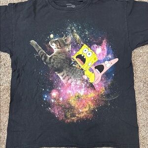 Nickelodeon Black Tee with SpongeBob & Patrick Cat Galaxy Graphic